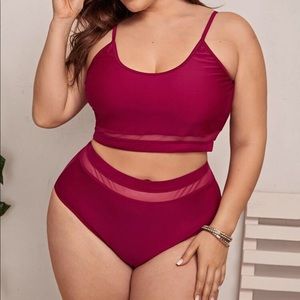 Flattering mesh top with high waist bikini
